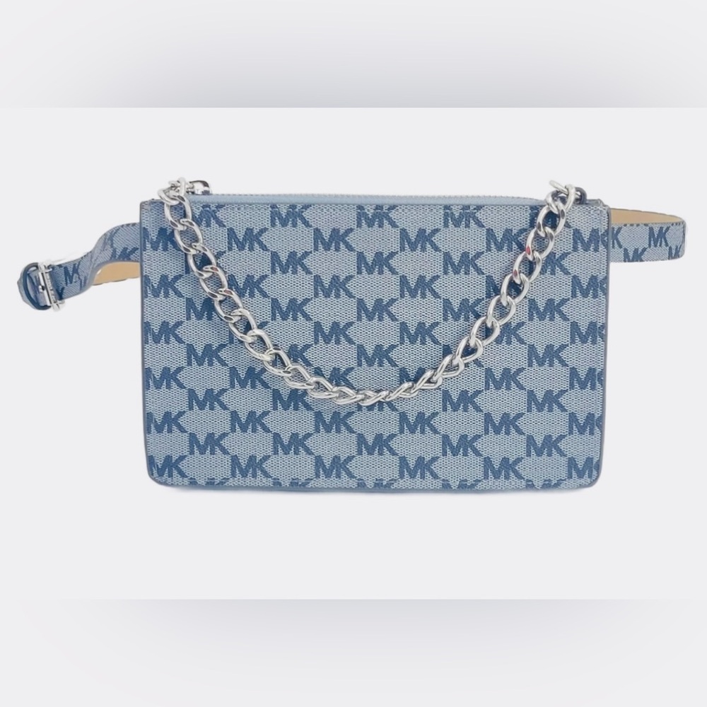 Michael Kors Blue MK Logo With Silver Hardware Women's Waist Pack Fanny Pack